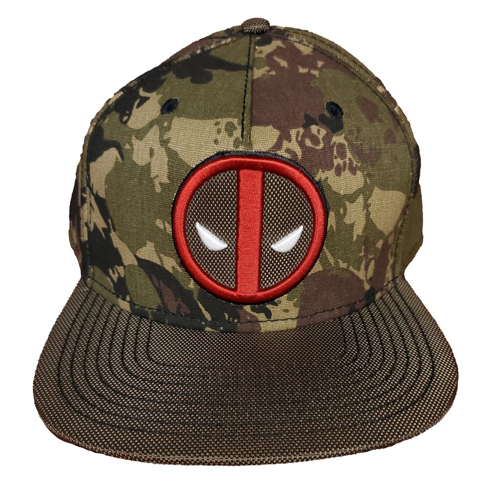 Deadpool Marvel Comics Snapback Hat Cap 3D Logo Camo Olive Nylon Flatbill New